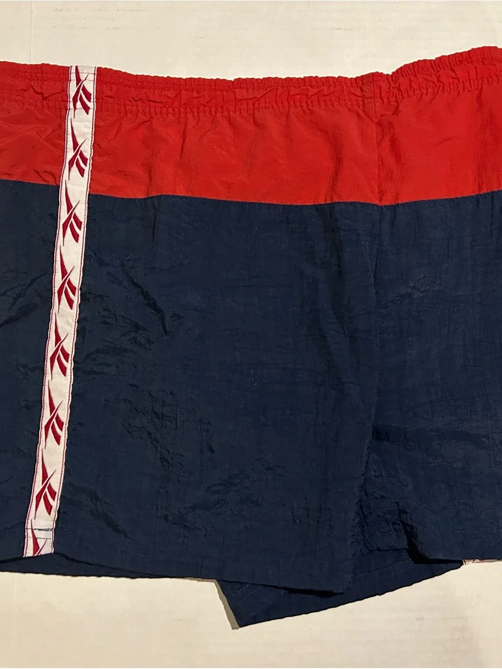 Vintage 80s 90s Small Reebok Red White Blue Nylon Trunks Shorts 136 Athletic
